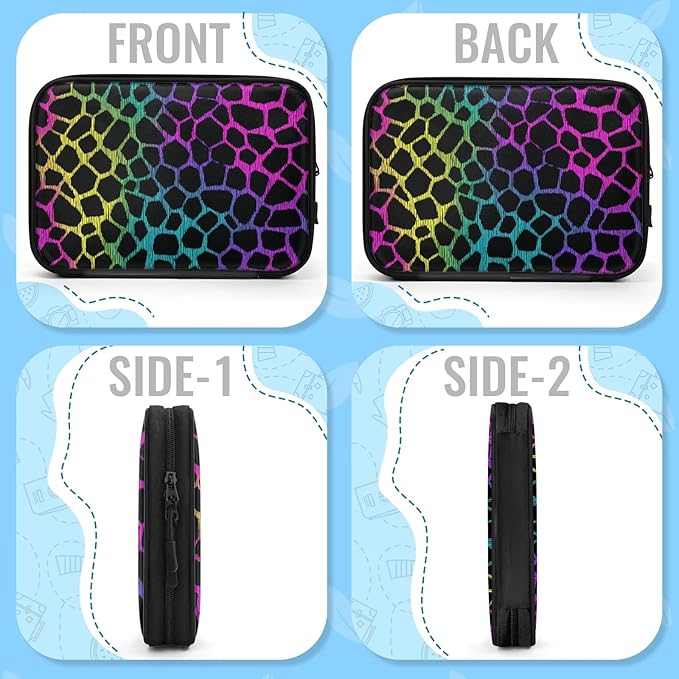 Colorful Leopard Print Travel Cable Organizer Pouch Neon Animal Skin Electronics Accessories Carry Case Portable Water Resistant Storage Bag for Cord Charger Phone Earphone SD Card