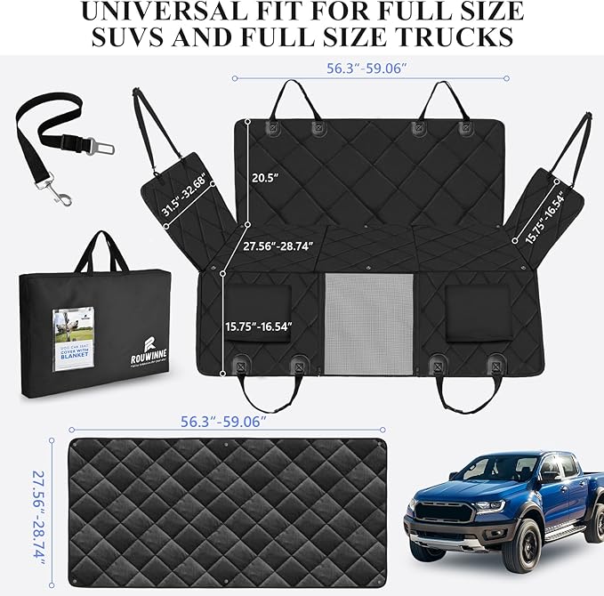 Back Seat Extender for Dogs Truck-with Soft Blanket, Dog Pet Seat Cover Back Seat Hard Bottom Holds 400lbs, Backseat Dog Hammock for Crew Cab Trucks F150, RAM1500, Sierra, Tundra, Silverado