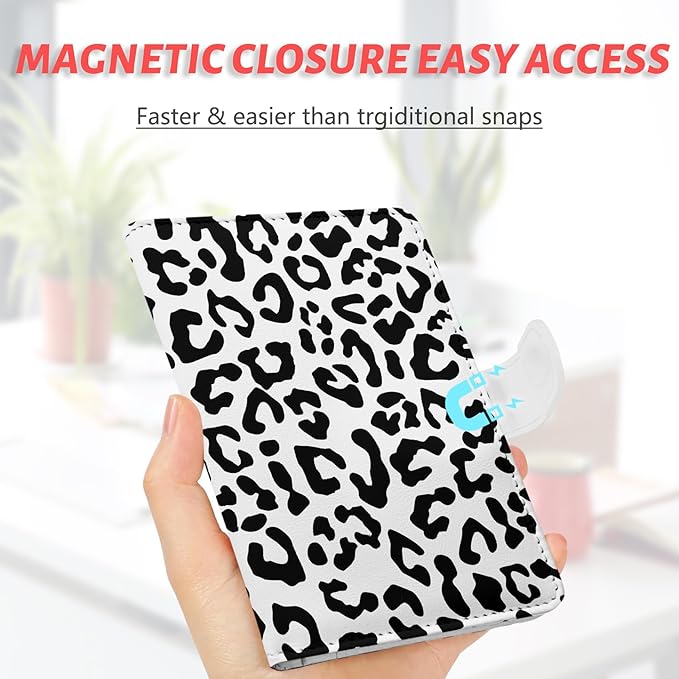 Passport Holder, Travel Wallet Cover with Pen Loop | Cute RFID Blocking Leather Case with Magnetic Closure for Travel Essentials-Leopard