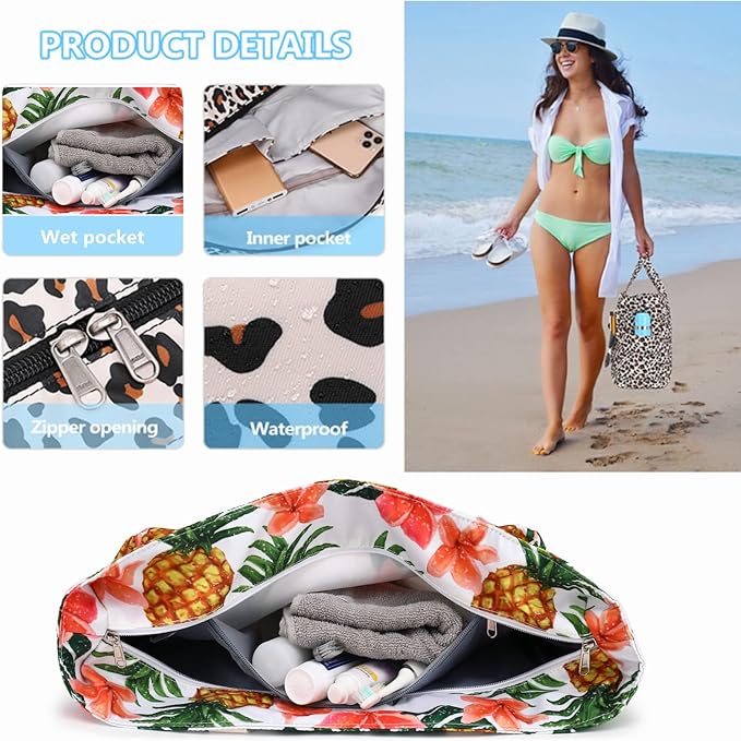 Beach Pool Bags Tote for Women Ladies Large Gym Tote Carry On Bag With Wet Compartment for Weekender Travel Waterproof