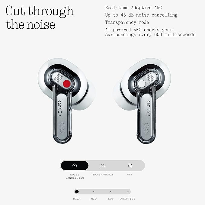 Nothing Ear (3) Wireless Earbuds Super Mic 45dB Hybrid Active Noise Cancelling Bluetooth Headphones Hi-Res 6 Mics, 12mm Dynamic Bass Boost, Dual Connect ANC Sport Ear Buds for iPhone Android, White