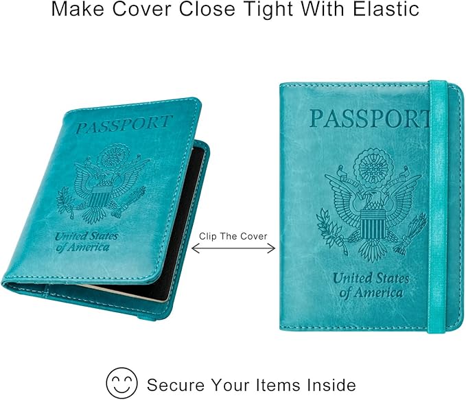 WALNEW Passport Holder for Travel, RFID Passport Cover Wallet for Women Men, PU Leather Passport Book Card Holder Case with Pen, Travelling Essentials for Flying