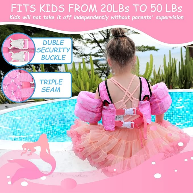 Chriffer Kids Swim Vest Life Jacket for 30-55 Pounds Boys and Girls, Toddler Floaties with Shoulder Harness Arm Wings for 2,3,4,5,6,7 Years Old Baby