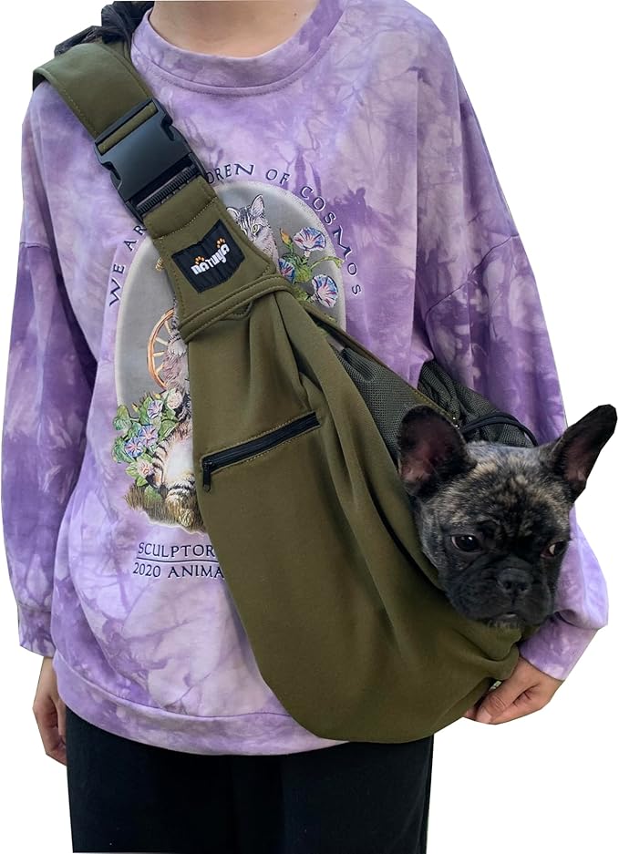 NATUYA Pet Dog Sling Carrier - Dog Sling with Net Bag for Carrier Dogs Cats-Hands Free Pet Bag-Buckle net Pocket pet Bag (Green)