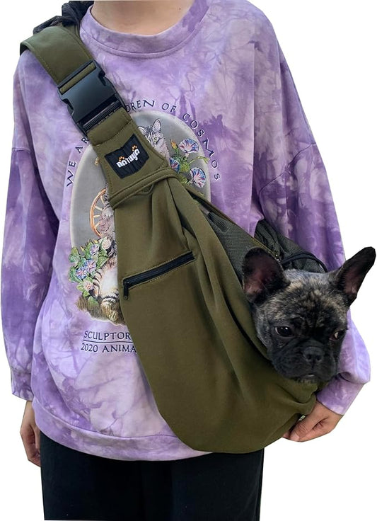 NATUYA Pet Dog Sling Carrier - Dog Sling with Net Bag for Carrier Dogs Cats-Hands Free Pet Bag-Buckle net Pocket pet Bag (Green)