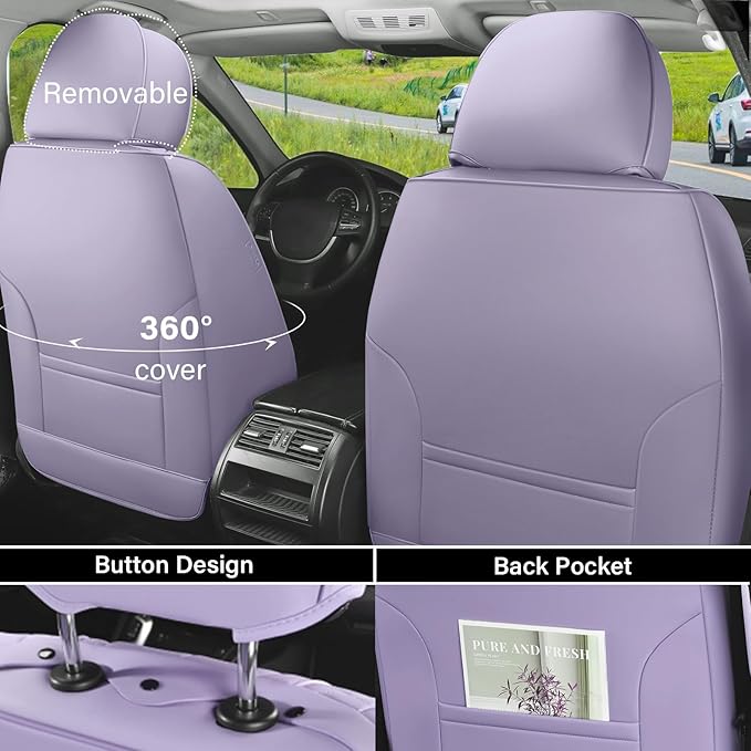 Coverado Car Seat Covers Full Set, Seat Covers for Cars, Car Seat Covers Front Seats and Back Car Seat Protector Waterproof, Leather Car Seat Cushion Universal Fit for Most Cars Purple