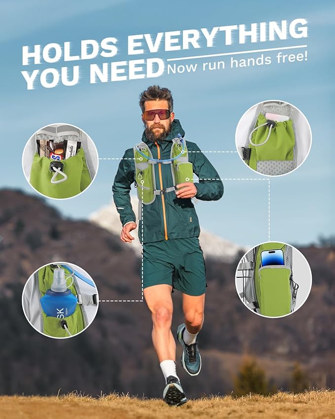Running Vest for Women and Men, Hydration Running Backpack, Runners Vest, Hydration Vest, with Front Phone Holder, Adjustable Chest and Waist Strap
