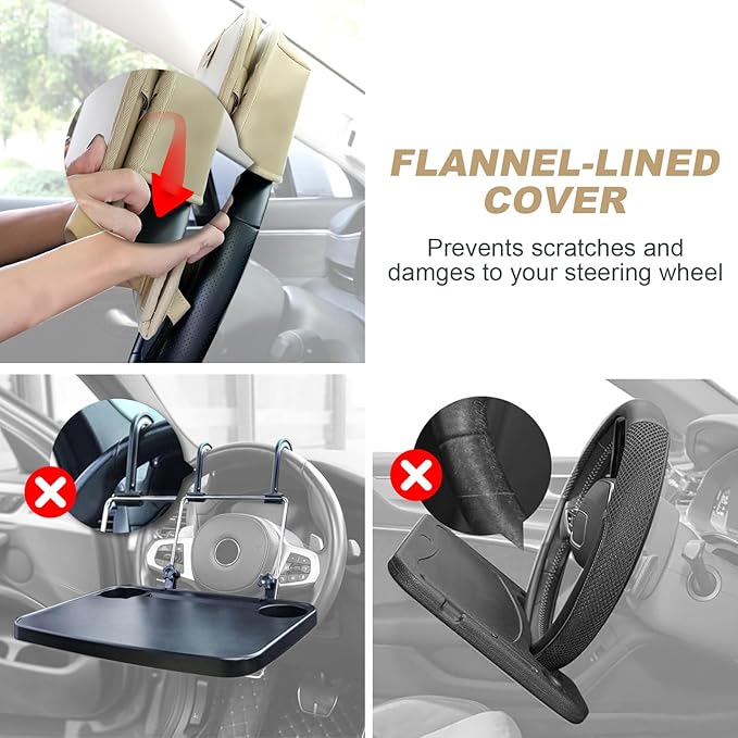 GMQ Backseat Car Organizer with Detachable Steering Wheel Tray 1 Pack,Car Back Seat Laptop Desk, Multifunctional Office Bag,Back Seat Car Storage & Tablet Holder for Kids (Beige)