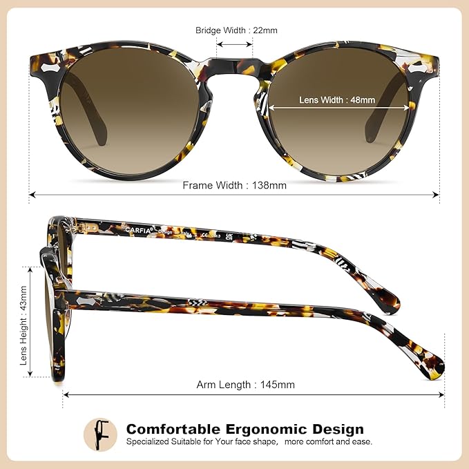 CARFIA Polarized Sunglasses for Women UV Protection Small Face Acetate Frame CA5288