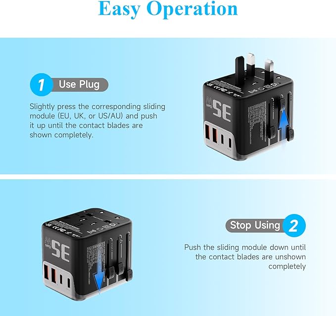 Minthouz Universal Travel Adapter, International 35W Power Adapter GaN PD Fast Charger with 2 USB-C PD & 2 USB-A Ports, All-in-One Portable AC Worldwide Power Converter Plug for USA EU UK AUS and More