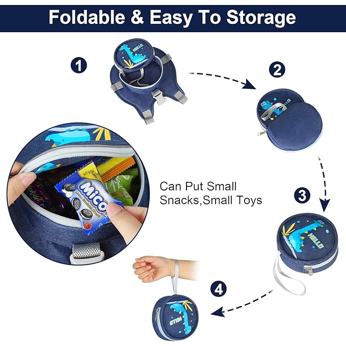 Accmor Toddler Safty Harness Leash, Cute Dinosaur Child Leashes + Reflective Anti Lost Wrist Link, Foldable Baby Walking Harness Pocket Kids Tether Protection for Boys Girls Aged 1-5 to Travel Outdoor