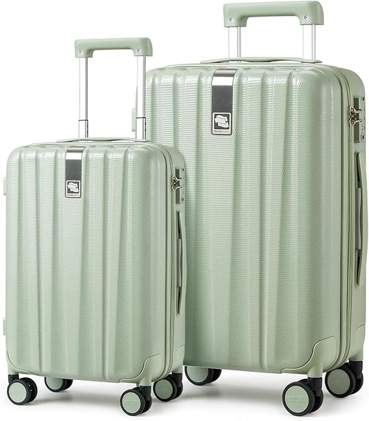 Hanke Luggage Sets 2 piece Carry On Luggage with Wheels PC Hard Shell Suitcases Lightweight Checked Travel Luggage Large Travel Suitcase Woman Men 20/29 Inch(Bamboo Green)