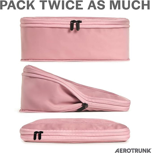 Aerotrunk Compression Packing Cubes for Travel - Luggage Organizer Bags - Double Zipper Packing Cubes for Suitcases (6-Pack, Rose)