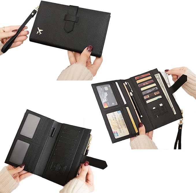 Waterproof Family Passport Organizer with RFID Blocking Genuine Leather Document Holder Card Slots Travel Wallet for Women Men Black (Green)