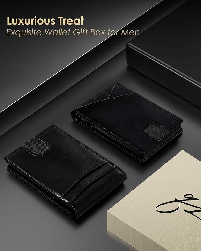 Wallet for Men - RFID Blocking [Functional & Practical] Bifold Slim Minimalist Credit Card Holder Pop Up Metal Case with Cash Slot, Front Pocket with ID Window, Gift Boxed (BLACK)