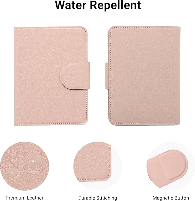 LHiDS Leatherette Passport Holder with RFID Protection, Premium PU Leather, Snap Button Closure, Travel Passport Wallet Cover for Passport, Boarding Passes, Business Cards, Cash (Rose Pink)