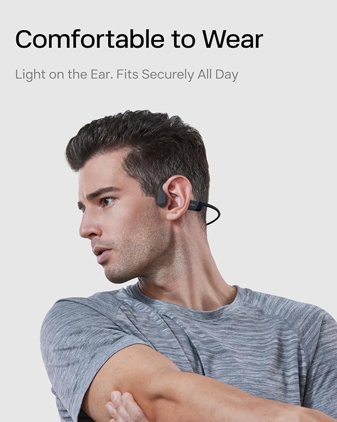 SHOKZ OpenRun Mini with USB-C Charging-Bone Conduction Headphones, Open-Ear Bluetooth Wireless Sport Headphones for Running & Workout, Sweat Resistant, Long 8H Playtime, Mic, with Hair Band - Black