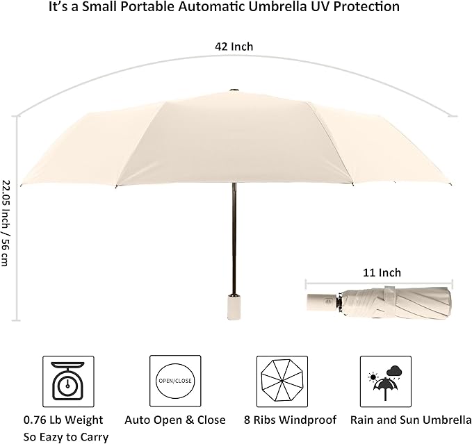 BAODINI Small UV Protection Travel Umbrella Compact for Rain and Sun UPF 50+ Windproof Portable 42 inch Umbrella for Women and Men