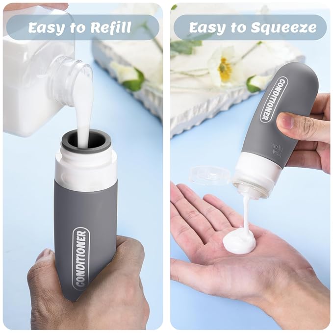 20 Pack Travel Bottles Set, TSA Approved Travel Size Toiletries Containers, Leak Proof Shampoo and Conditioner Bottles, Refillable Travel Essentials Toiletry Bottles (Dark Color)