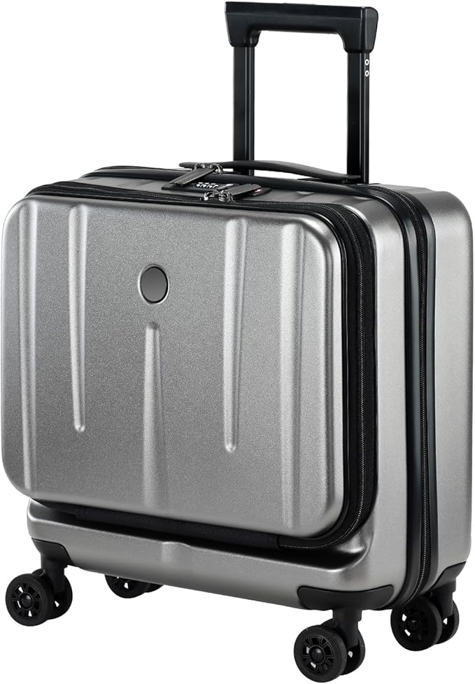 16 Inch Carry On Luggage with 2 Compartments for 14” & 15” Laptop, 16.14*8*17.12” Rolling Briefcase, Lightweight Hardshell ABS+PC Suitcase with Spinner Silent Wheels, for Business Trip, Dark Gray