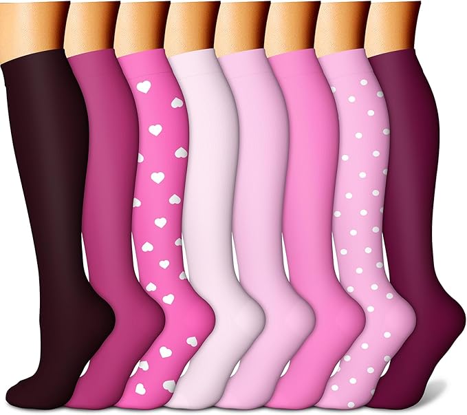 CHARMKING Compression Socks for Women & Men Circulation (8 Pairs) 15-20 mmHg is Best Support for Athletic Running,Cycling