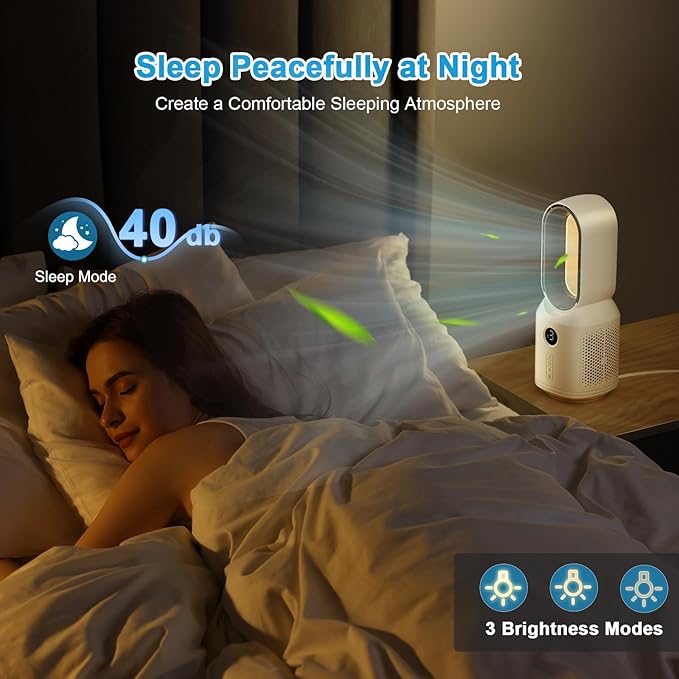 Desk Fan,13 Inch Portable Bladeless Fan, Small Quiet Office Fan with 106° Oscillating, 3 Speeds & Night light, LED Display, Button Control, Personal Table Fan for Bedroom, Office, Home, Study Room