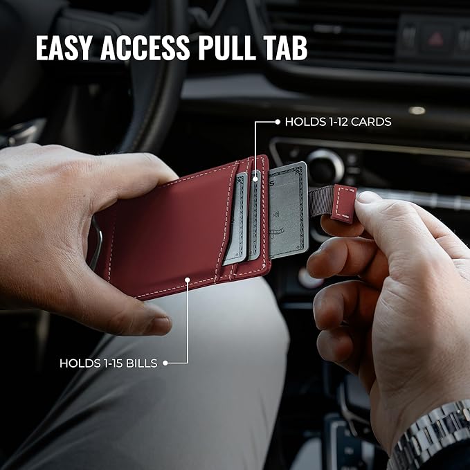 Kingly Trace Airtag Wallet for Men - Smart RFID Blocking Leather Wallet with Airtag Holder & Money Clip - Minimalist Trackable Design with Pull Tab - Secure Wallets