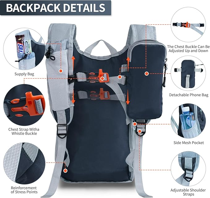 HIGH EXPERIENCE Hiking Backpack 10L/15L Small Daypack Lightweight Packable Travel Foldable Water Resistan for Women Men (Gray, 10L)