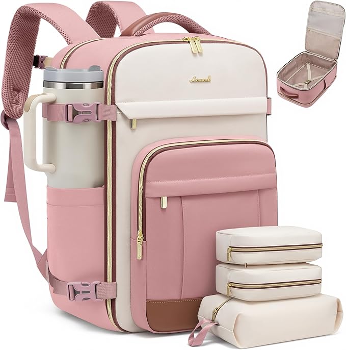 LOVEVOOK Travel Backpack for Women & Men - 17.3 Inch Carry On Backpack & Personal Item Backpack for Airlines, Spacious and Durable Design, with 3 Packing Cubes