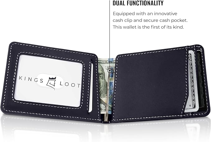 Kings Loot Wallet for Men | Minimalist Slim RFID Blocking Leather Design with Cash Pocket & Card Pull Strap | Holds 1-15 Cards | Stylish & Durable Wallets (Sapphire)