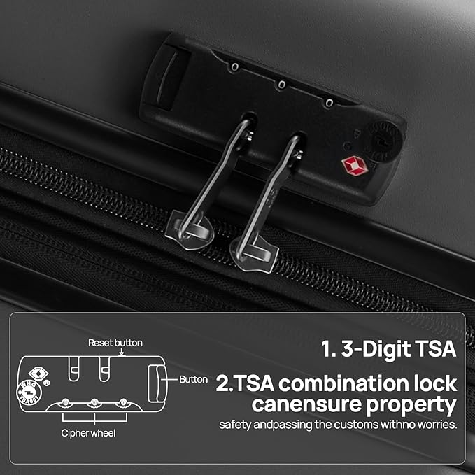 NINETYGO Medium Checked Luggage 24 Inch, Checking In Luggage with Smooth Double Spinner Wheels, Hard Shell PC+ABS Suitcase, Lightweight Travel Luggage, TSA Approved (Black, Andes)