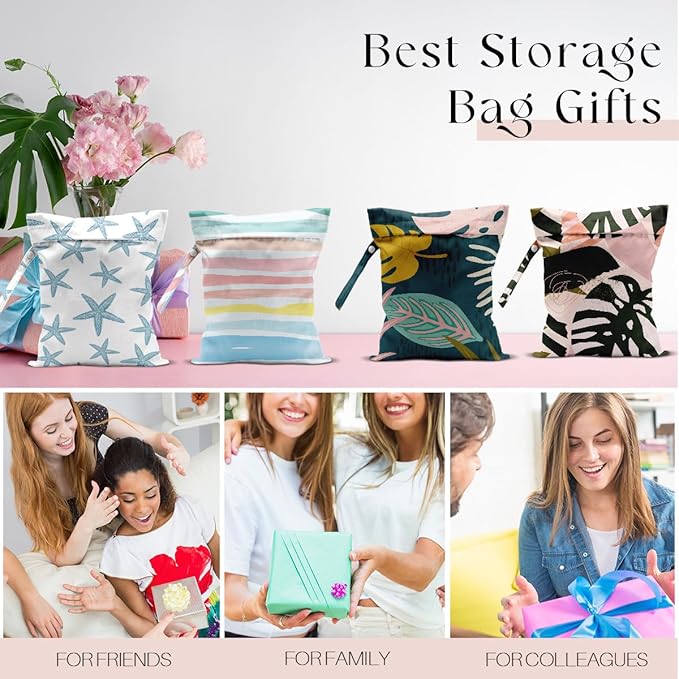 4 Pcs Wet Bag, Waterproof Wet Dry Bag, Aloha Bags Small Laundry Bag, for Swimsuit, Pool, Travel, Beach, Diapers, Dirty Yoga Gym Clothes, Makeup Bags for Travel, Tropical Palm Leaves Decor Jungle