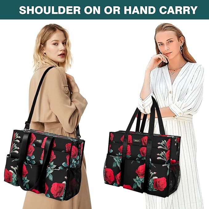 IBFUN Utility Tote Bag with 14/24 Pockets Zip Top Teacher Tote Bag for Teacher/Work Women