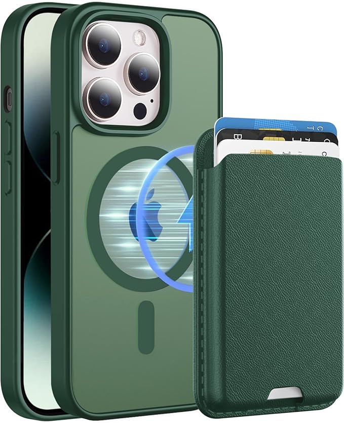 Ntwinro Magnetic for iPhone 14 Pro Case (Compatible with MagSafe) with Detachable Wallet & Card Holder for 3 Cards [RFID Blocking] Military Grade Protective Slim Phone Cover, Green