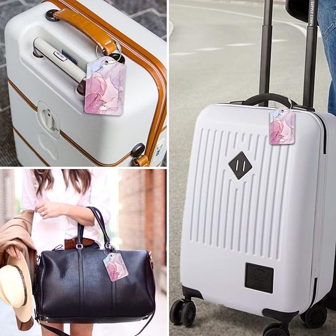 Fintie Luggage Tags, Privacy Cover ID Label with Stainless Steel Loop and Address Card for Travel Bag Suitcase - Glittering Marble (2 Piece)