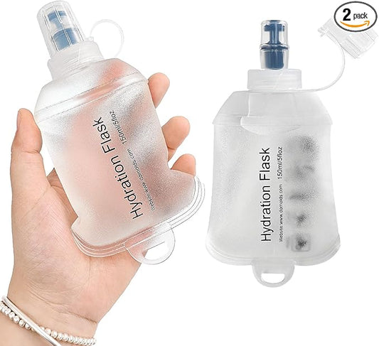 GYGYL Soft Flask, TPU Collapsible Soft Water Bottle for Hydration Pack, Running Vest, Leak-Proof Folding Water Bottle for Hiking Cycling Climbing Jogging-150ml White, 2pcs