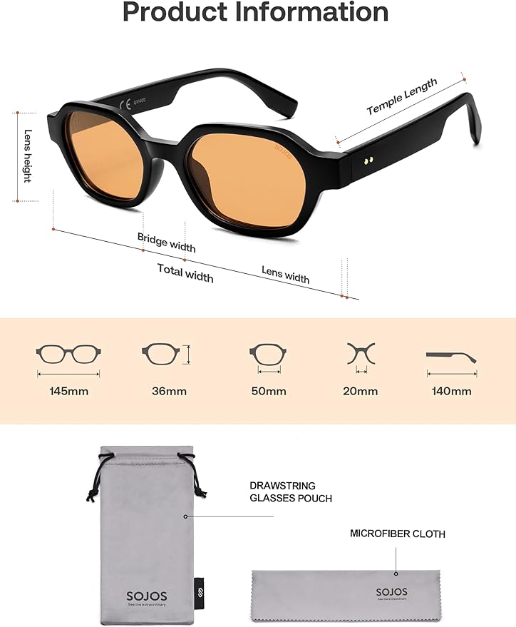 SOJOS Retro Polarized Hexagon Sunglasses for Women Men, UV400 Trendy Rectangle 70s 80s 90s Shades SJ2389