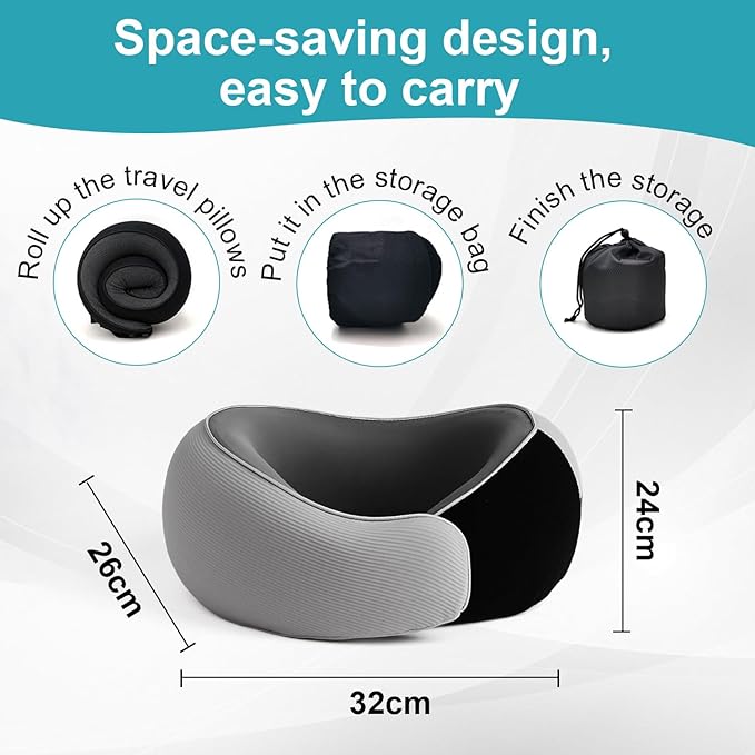 RURING Travel Pillows for Airplanes, 2025 New Travel Neck Pillow Travel Pillow, Neck Pillow Airplane Memory Foam 360 Degree Support Stowable Pillows for Airplanes Offices and Cars (Dark Gray)