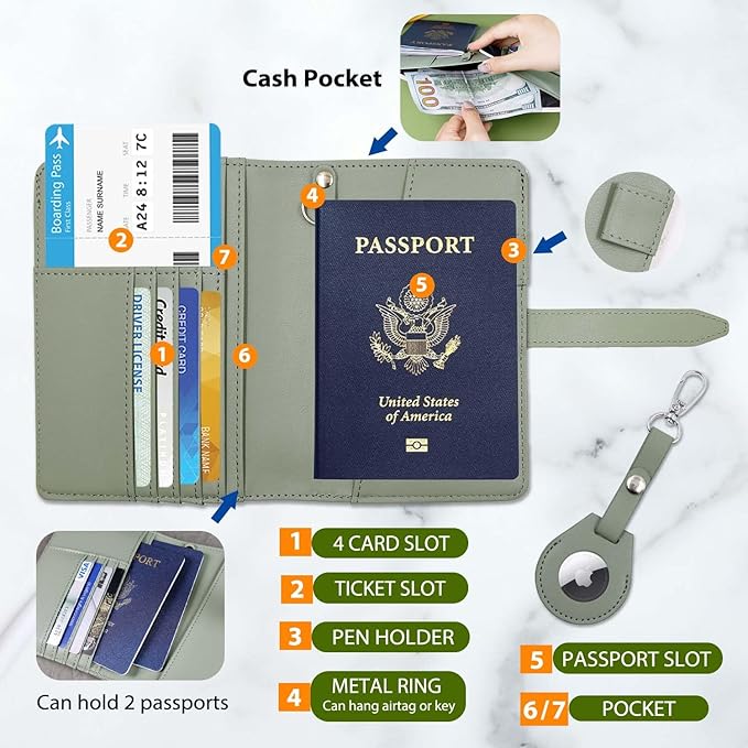 Deziliao Passport wallets, Mulit-purpose RFID Blocking Passport Holder AirTag Wallet, Travel Wallet（Cream white）