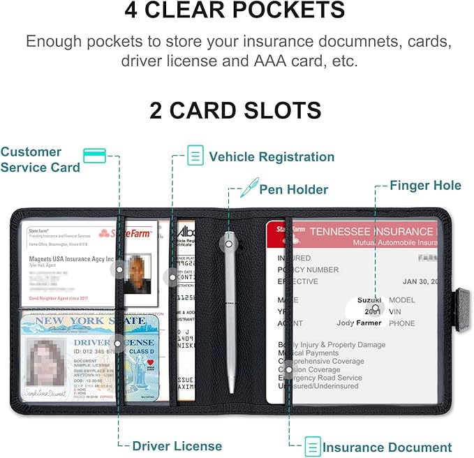 Premium Leather Car Document Organizer - Cool Accessories for Cards, Essential Documents, Driver License - Black