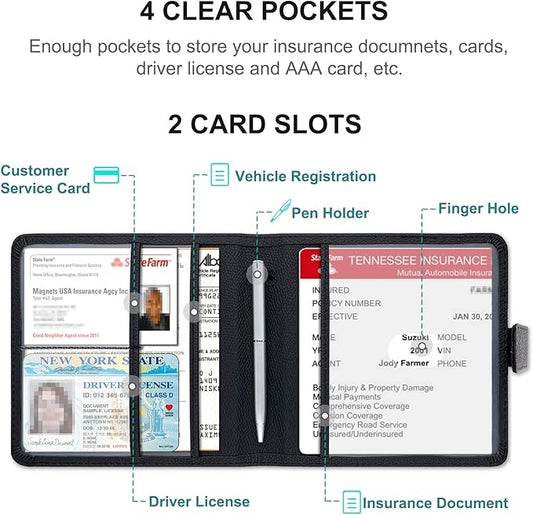Premium Leather Car Document Organizer - Cool Accessories for Cards, Essential Documents, Driver License - Black