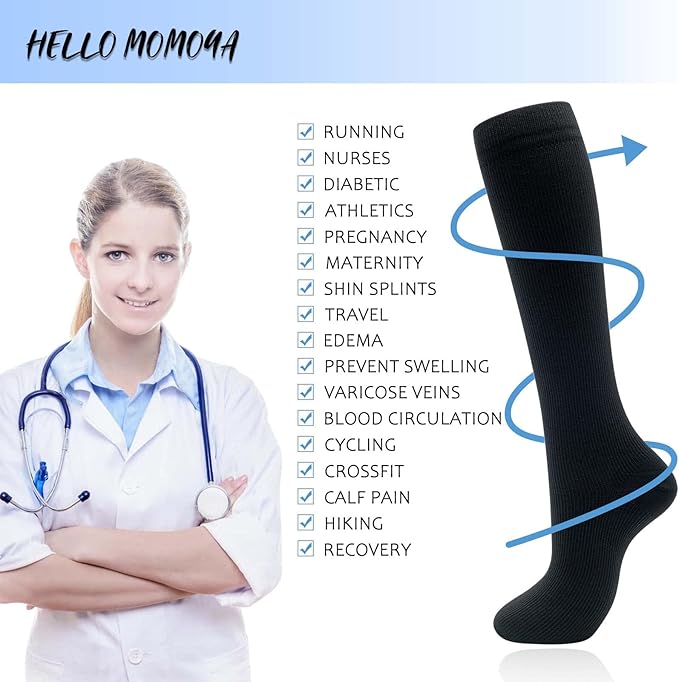 Compression Socks for Women Men Circulation Knee High 8 Pairs for Nurses, Running, Travel, Athletic