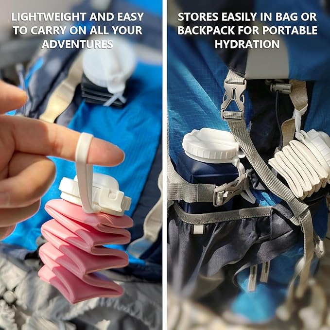 Collapsible Water Bottles 20.6oz 2 Pack, Silicone Foldable Portable Water Bottle, BPA-Free, Leakproof Reusable for Travel Camping Hiking Cycling Yoga Sports Outdoor (Blue+DarkBlue)