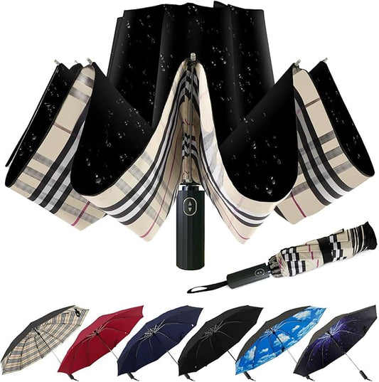 LLanxiry Compact Travel Umbrella, 44" Canopy, Automatic Open/Close Windproof Umbrella, 210T Pongee, 8-Rib Fiberglass, Travel Size Mini, Portable Rain/Sun Umbrellas UPF 50+ with Cover