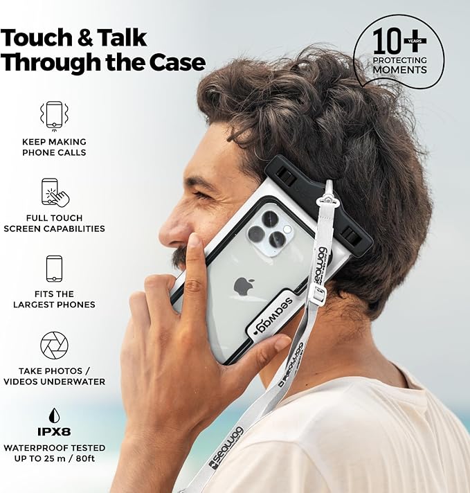 SEAWAG Next Waterproof Phone Case with Lanyard, Floating IPX8 Pouch for iPhone 17 16 Pro Max 15 14 13 12 11 and Samsung Galaxy S25 S24, Beach Cruise Travel Essentials, 1 Pack Black