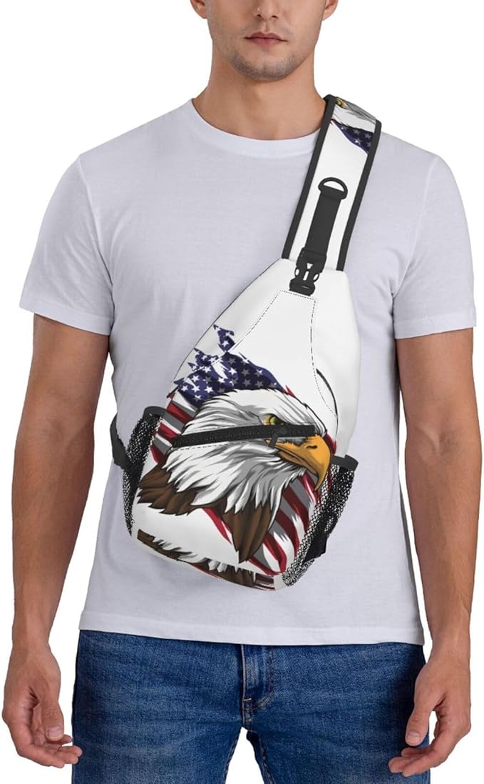 Eagle American Flag Sling Bag Multipurpose Crossbody Sling Backpack Travel Cycling Hiking Shoulder Bag For Women Men