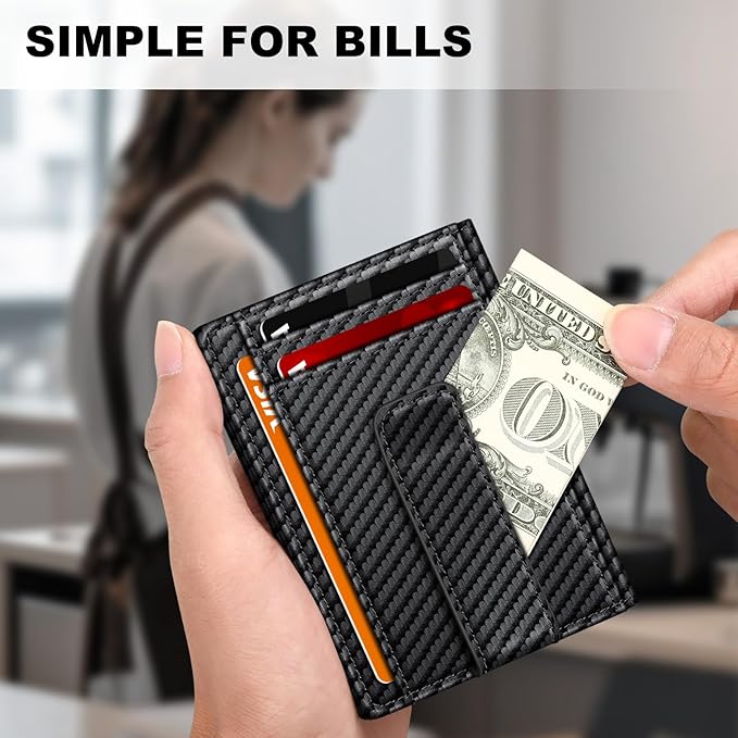 Gtwup Wallet for Men 14-16 Cards, Men's Leather Wallet, Minimalist Thin Card Holder RFID Blocking Money Clip with Simplified Bill Folder & Magnetic Closure, Gifts for Men, Carbon Fiber
