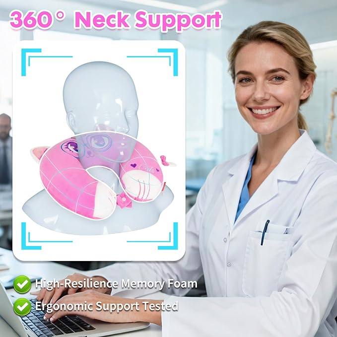 Travel Neck Pillow for Kids Adult Cute Soft Plush Memory Foam Airplane Neck Pillow for Traveling Animal Flight Pillow Head Rest Neck Support for Cars Long Flights
