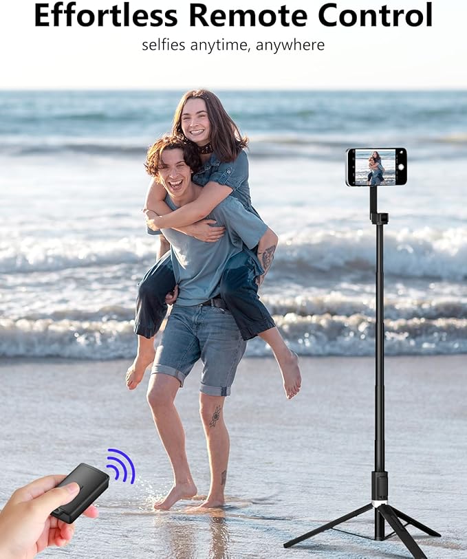 UBeesize Magnetic Tripod for iPhone with Remote, 64’’ Extendable Phone Stand for Video Recording/Vlogging, N52 Strong Holder for iPhone 12-15/Android, Portable Travel Selfie Stick Tripod(Black)