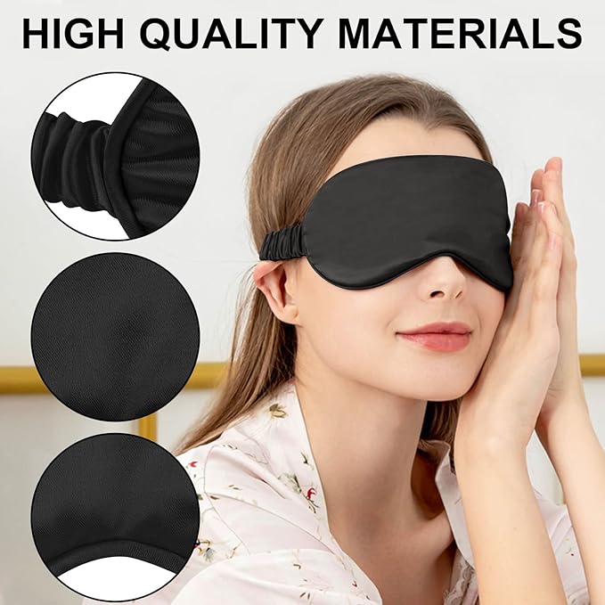 2Pack Silk Sleep Mask,Eye Mask for Sleeping,Elastic Blackout Eye Mask & Blindfold for Full Night's Sleep,Travel and Nap(Black)
